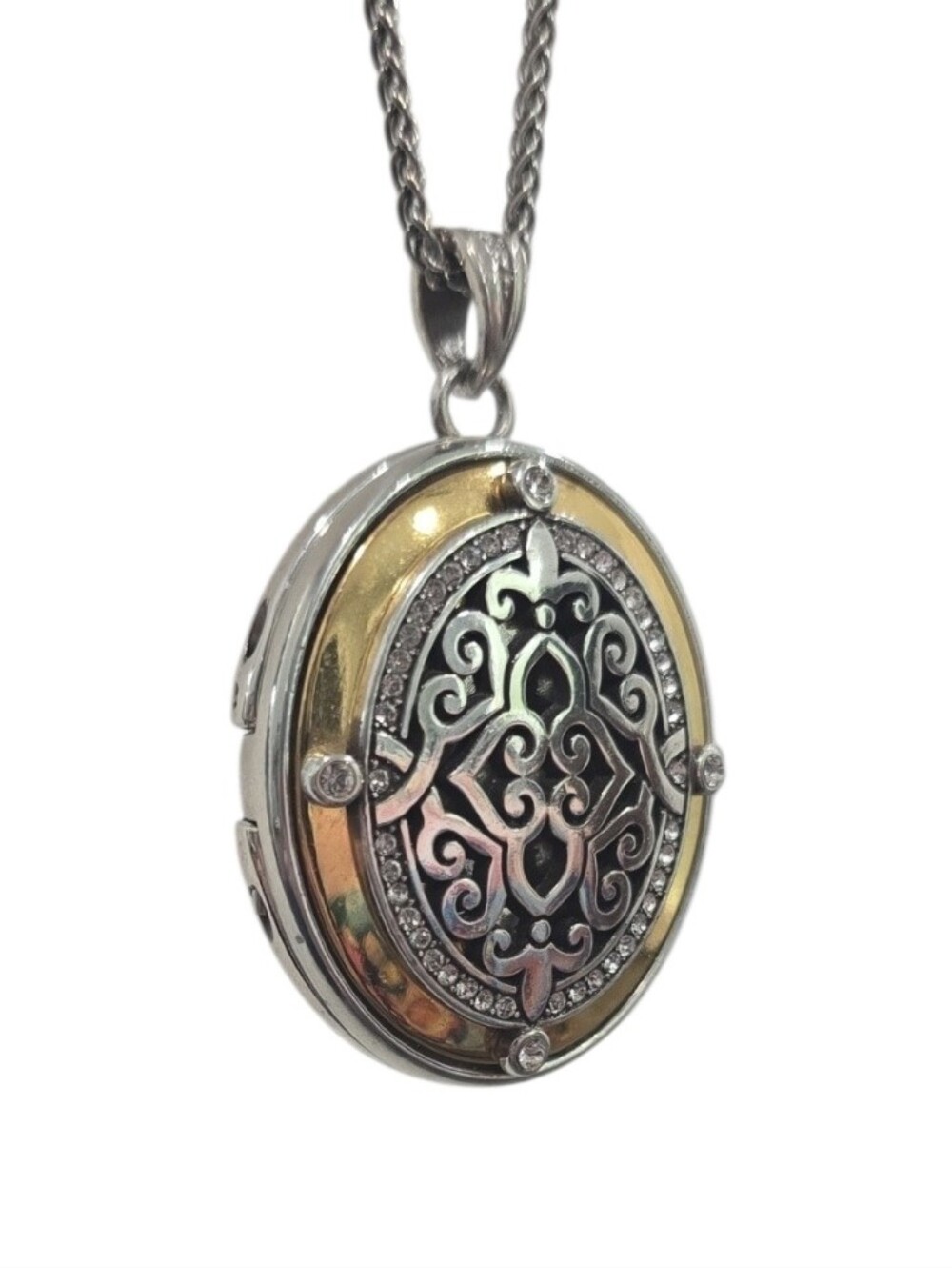 Brighton Intrigue Filigree Convertible Two Tone Locket Swarovski Necklace